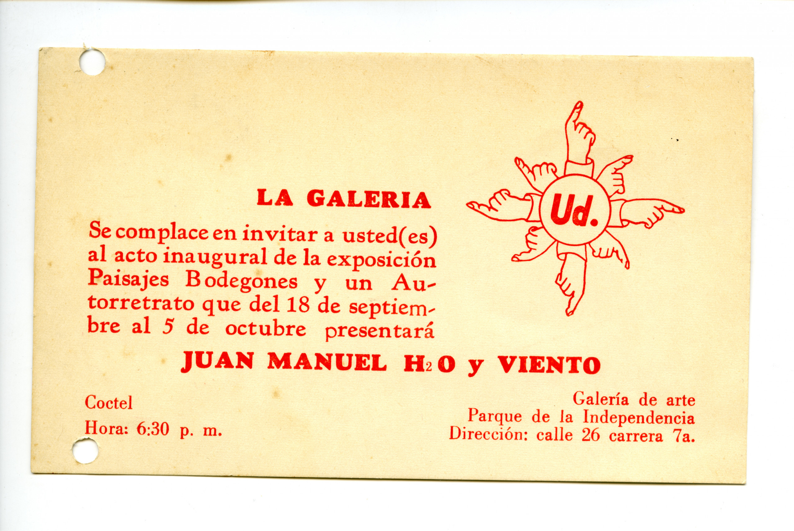 Invitación a la exposición de Juan Manuel H2O en la Galería Ud. (1967)